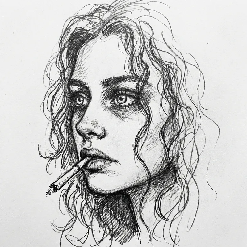 Expressive Black and White Female Profile Sketch