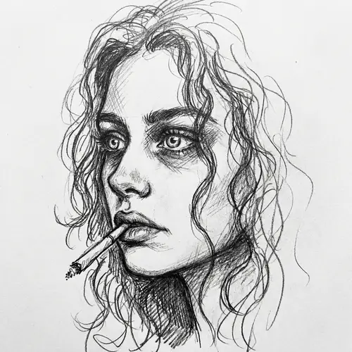 Expressive Black and White Female Profile Sketch