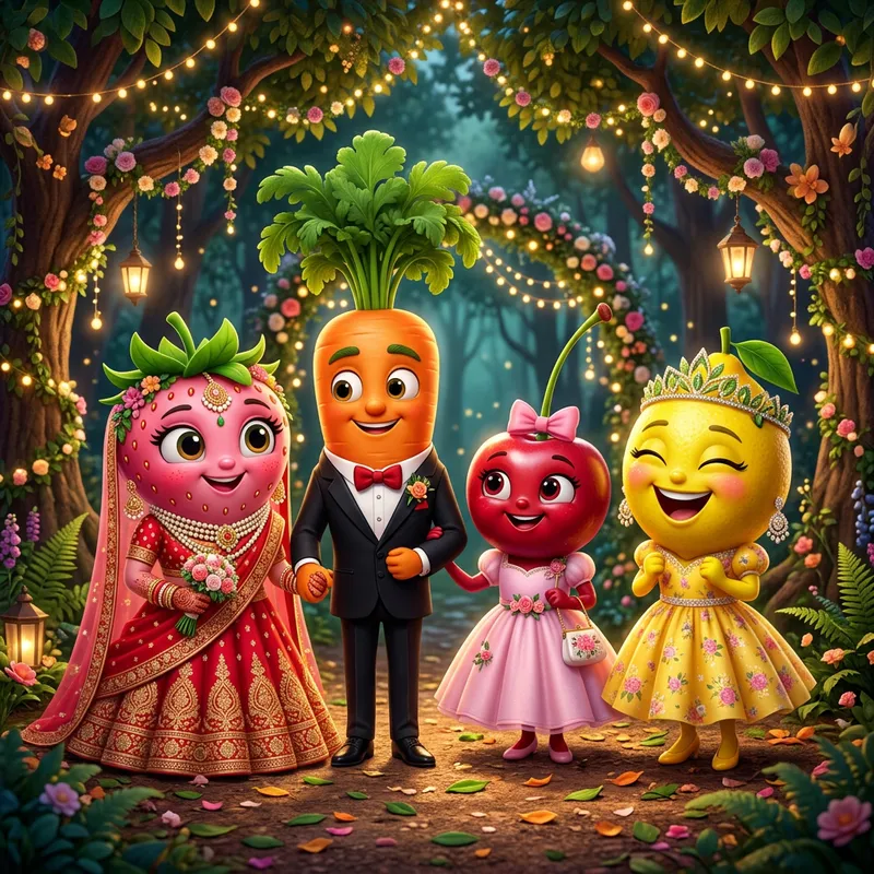 Pixar-Style Fruit & Veggie Wedding Characters