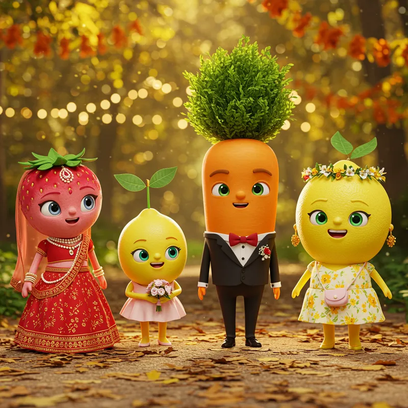 Pixar-Style Fruit & Veggie Wedding Characters