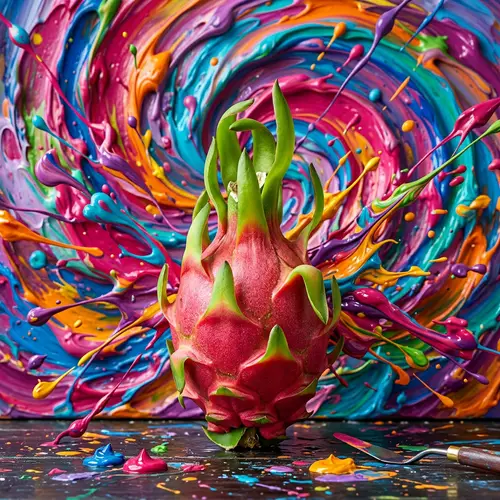 Dragon Fruit with Splash 3D Swirl Paint Background