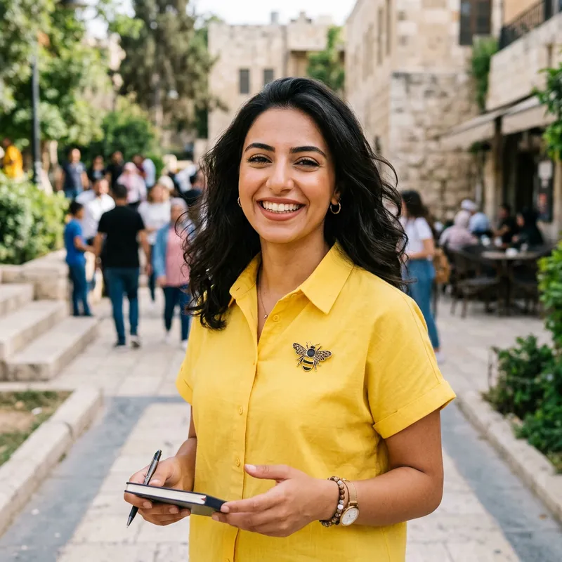Confident Middle Eastern Woman in Yellow Shirt