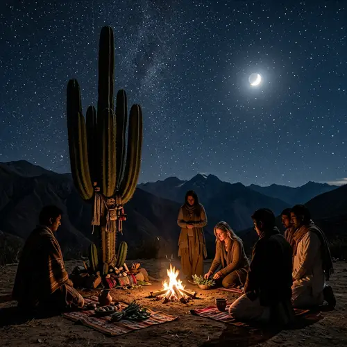 San Pedro Cactus Ritual: Celestial Gathering Under Night Sky