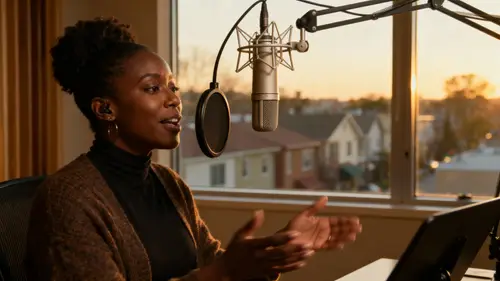 Black Woman Recording in Home Studio