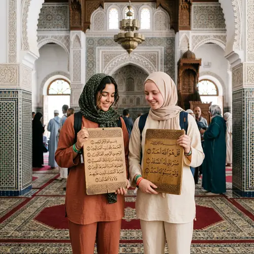 Exchange Students Embracing Moroccan Culture in a Mosque