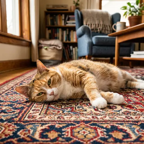 Colorful Adult Domestic Cat Lounging | Relaxing Cat Image