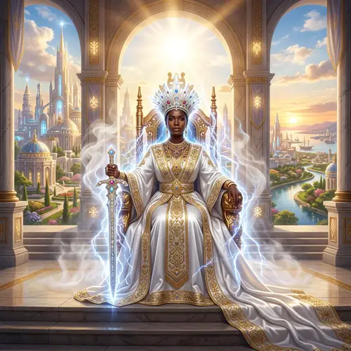 Regal Black Woman on Throne: A Symbol of Utopia