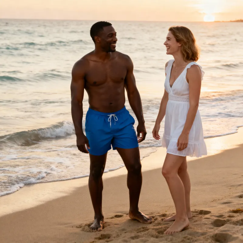 Diverse Beach Moments: Black Man and White Woman