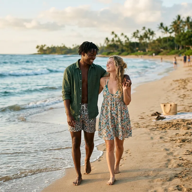 Diverse Beach Moments: Black Man and White Woman Diverse Beach Moments: Black Man and White Woman