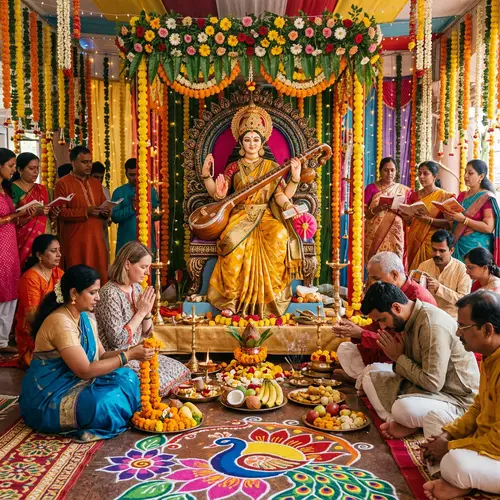 Saraswati Puja: Traditional Hindu Ceremony with Goddess of Wisdom