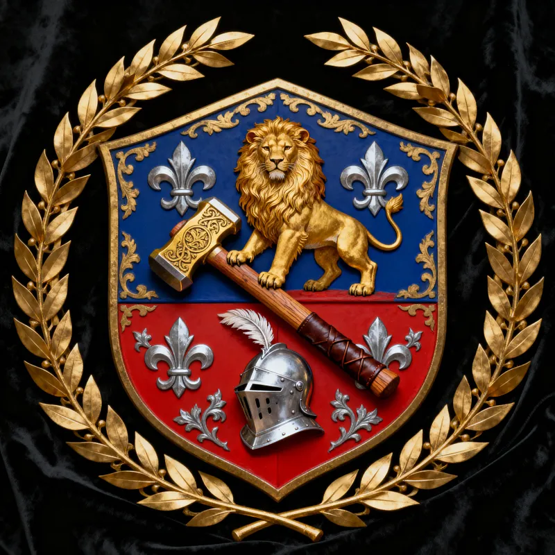 Family Crest with Laurel Wreath and Lion Design