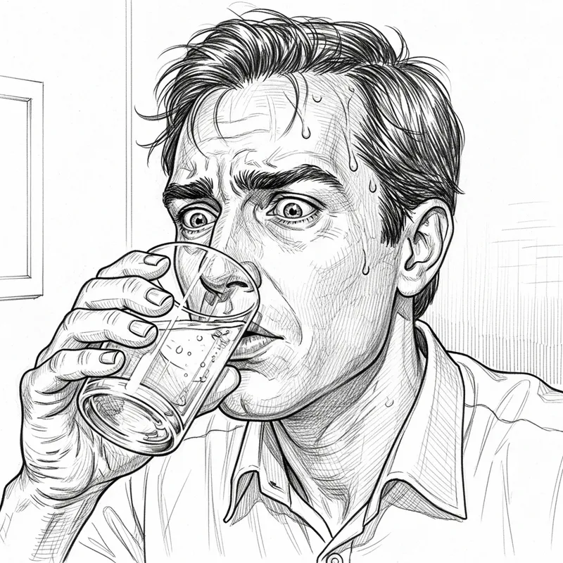Nervous Men Drinking Water with Pencils