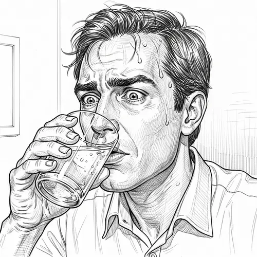 Nervous Men Drinking Water with Pencils
