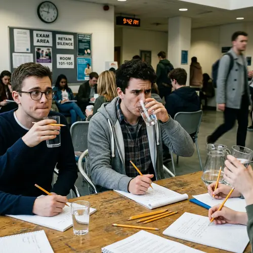 Nervous Men Drinking Water with Pencils