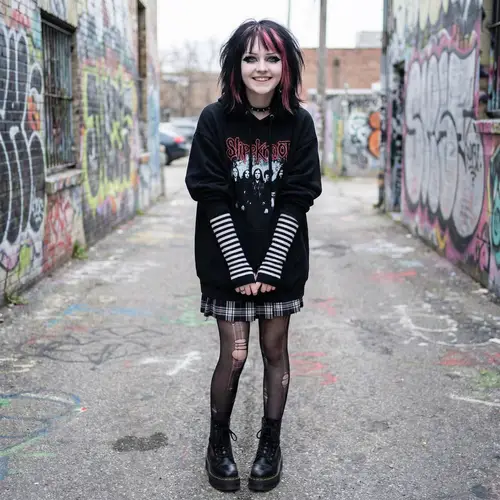Trendy Emo Girl with Pink Streaks and Blue Eyes