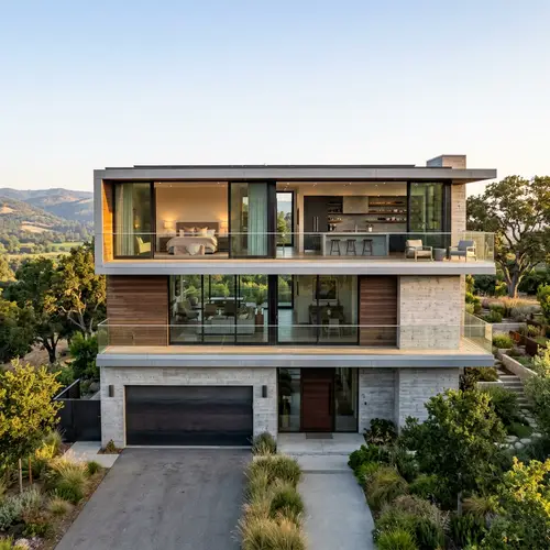 Modern East-Facing Concrete House with Balconies