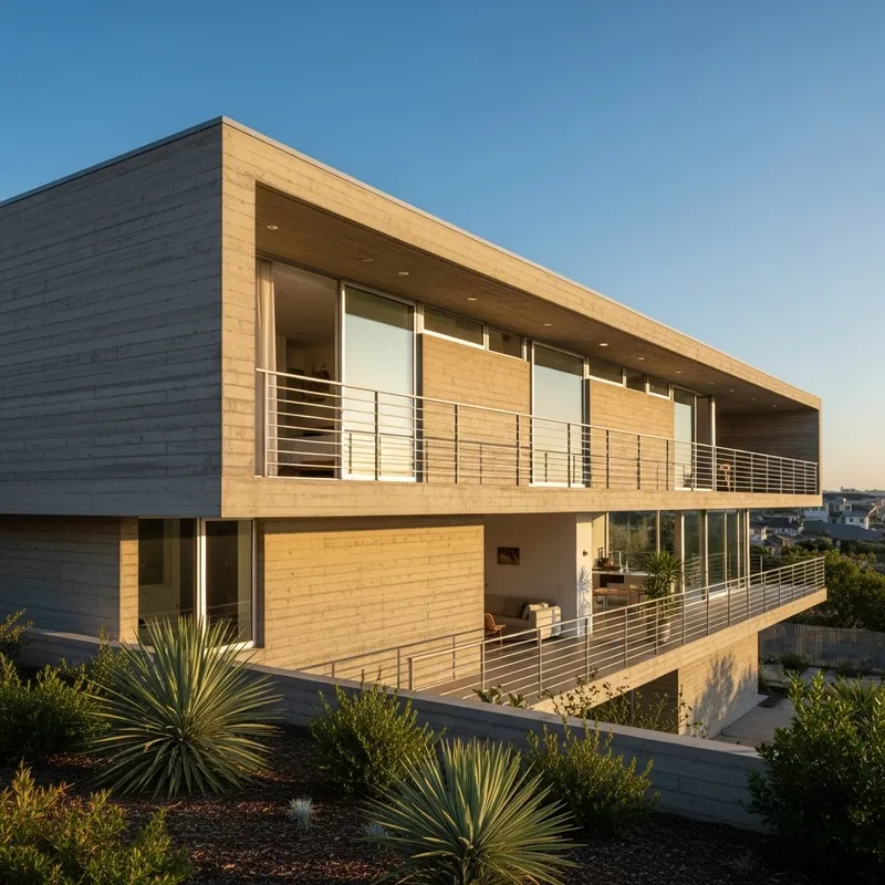 Modern East-Facing Concrete House with Balconies