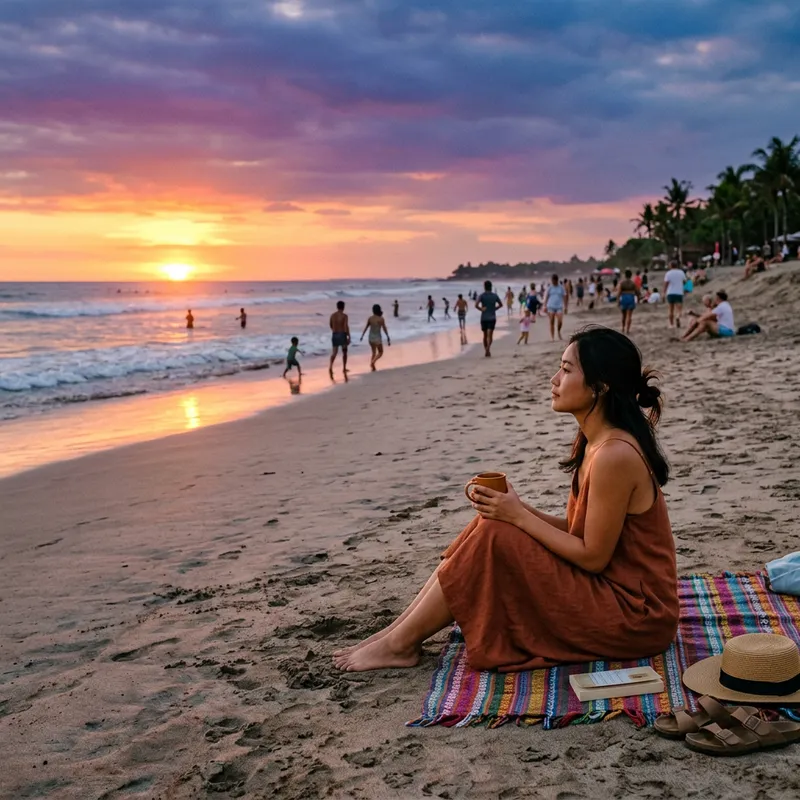 Serene Sunset Scene by the Shore with Woman Gazing