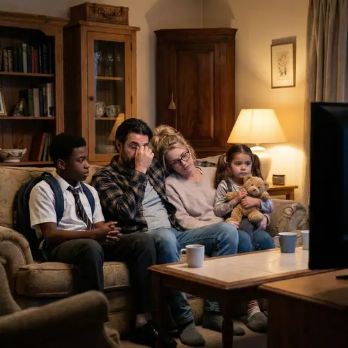 Tired-Looking Diverse Family Relaxing in Cozy Living Room