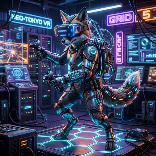 Futuristic Animal Mascot with VR Headset & Gadgets