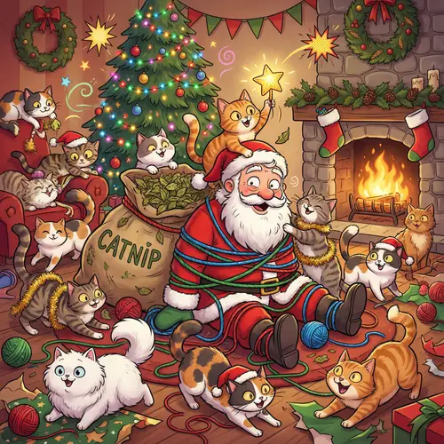 Whimsical Cat Chaos: A Festive Catnip Gathering