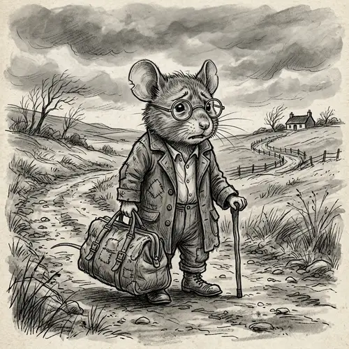 Anthropomorphic Mouse Character with Round Glasses