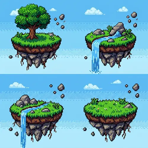 Floating Island Sprite Sheet Pixel Art Models