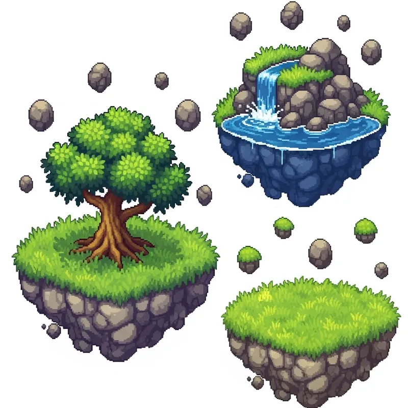 Floating Island Sprite Sheet Pixel Art Models