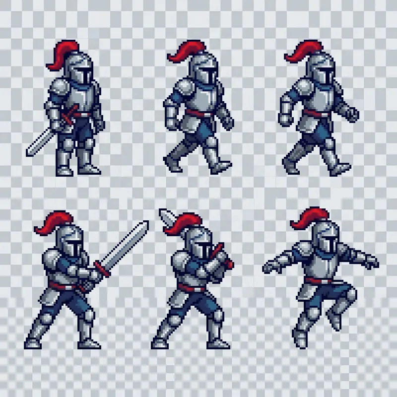 Pixel Art Knight Sprite Sheet for 2D Platformer