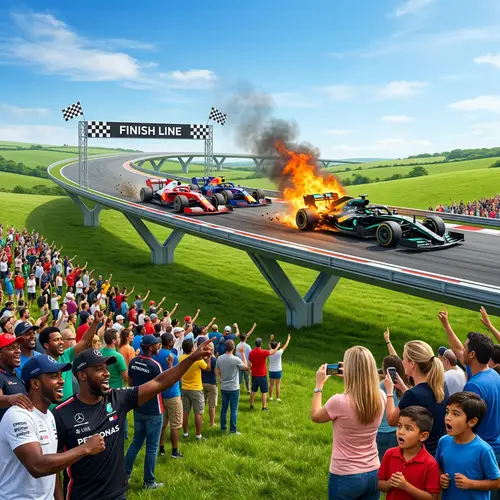 Dynamic Formula 1 Racing Scene with Explosive Finish