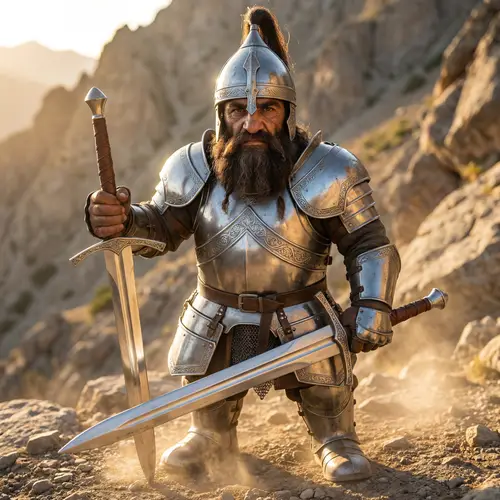 Middle-Eastern Dwarf in Metal Armor with Two-Handed Sword