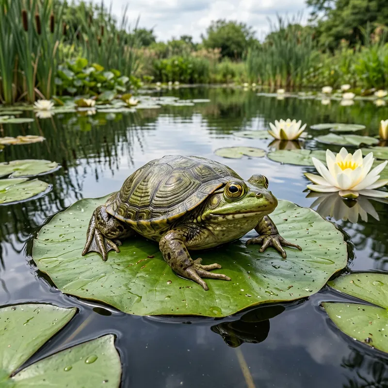 Hybrid Frog Turtle on Lily | Serene Pond Creature