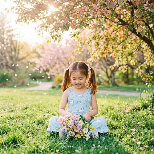 Young Girl in Pastel Colors on Lush Grass | Ethereal Tranquility