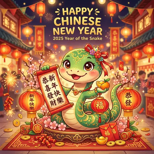 Adorable Chinese Snake New Year Greetings