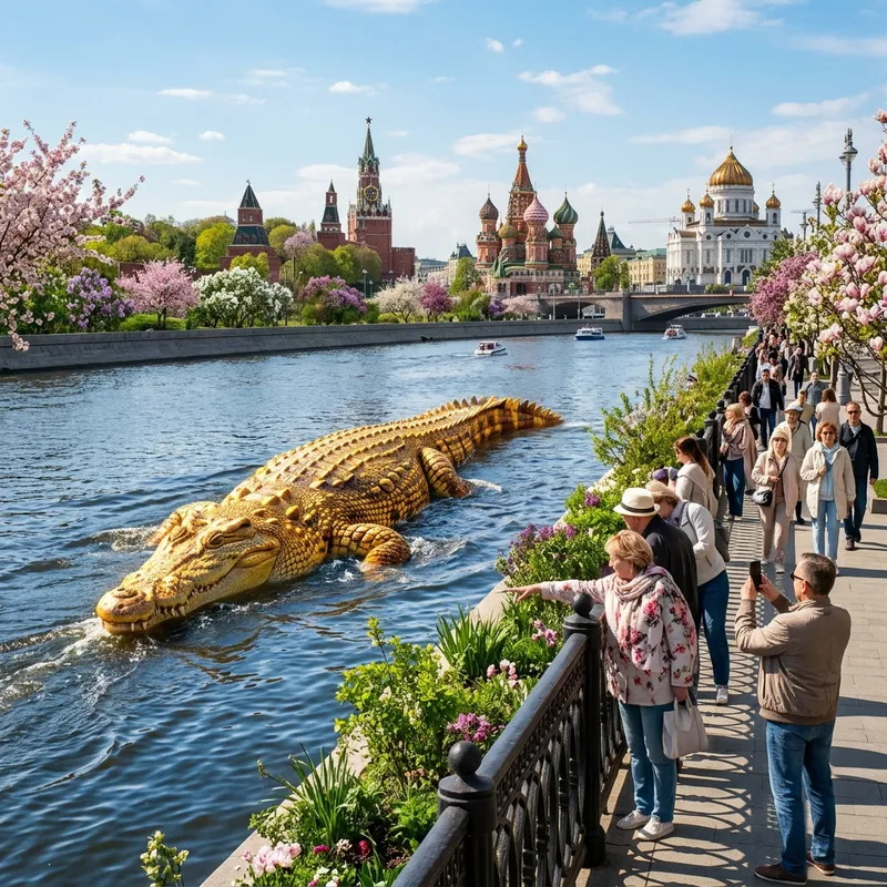 Spring in Moscow: Golden Crocodile and Cityscape Beauty