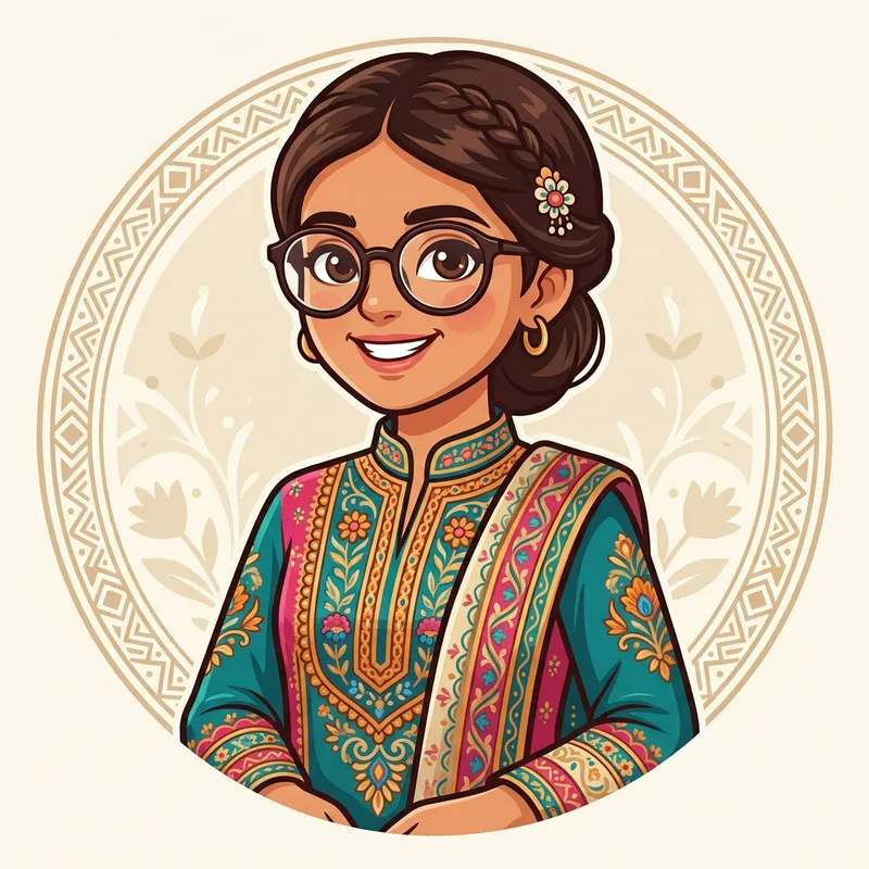 Pakistani Dress Mascot Girl with Glasses Vector Art Pakistani Dress Mascot Girl with Glasses Vector Art