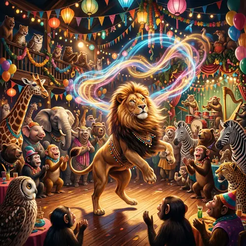 Graceful Lion Dance at Lively Party - Enchanting Scene