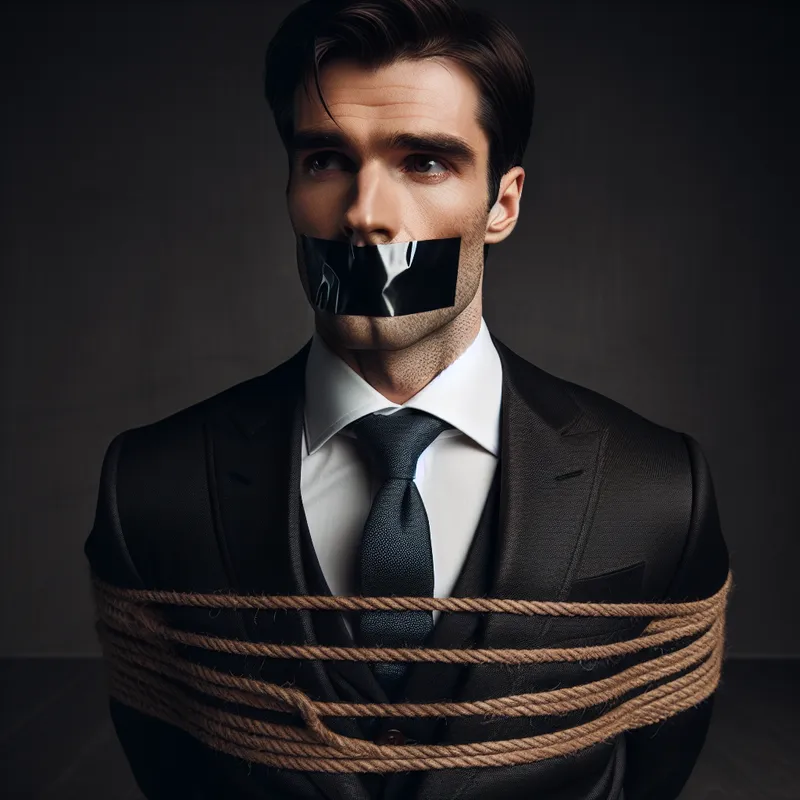 Resilient Businessman in Bound Suit | Dignified Captive Resilient Businessman in Bound Suit | Dignified Captive