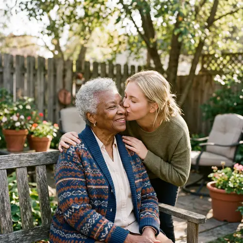 Powerful Embrace: Young Blonde & Elderly Black Woman