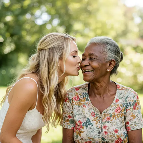 Powerful Embrace: Young Blonde & Elderly Black Woman