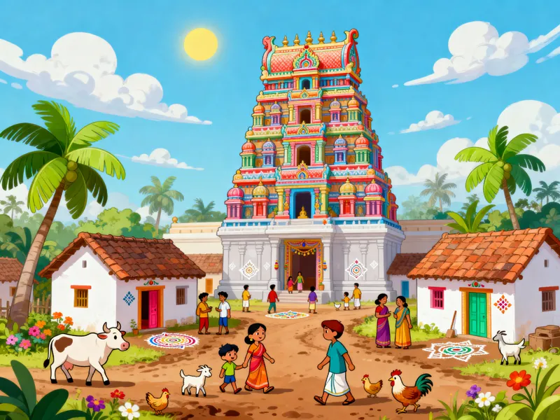 Cheerful South Indian Village Illustration