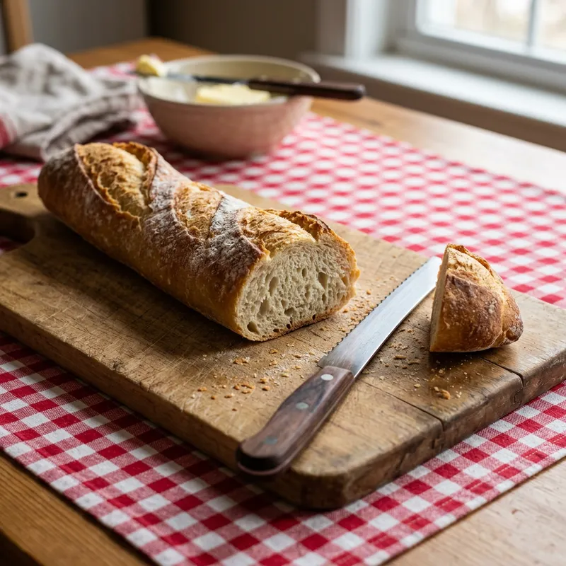 Fresh French Baguette on Cutting Board