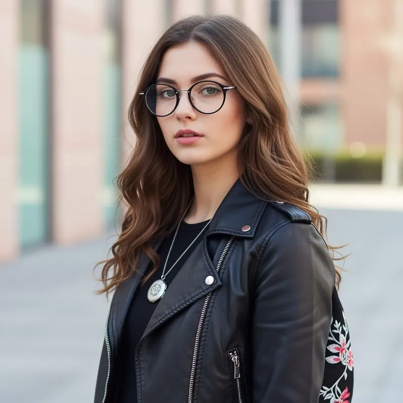 Stylish Girl with Wavy Hair and Glasses