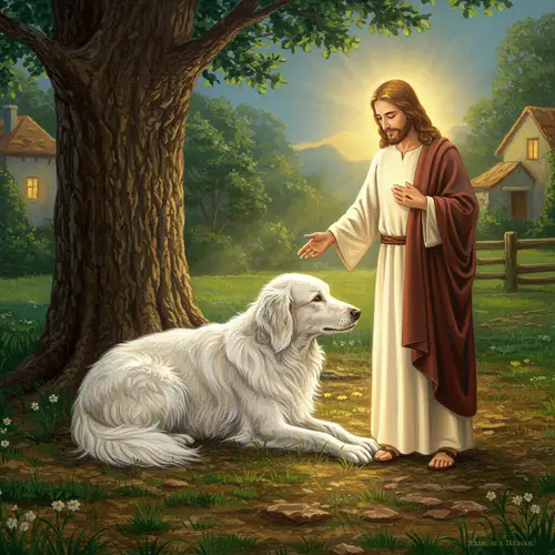 A Faithful Journey: Dog Meets Jesus in Light