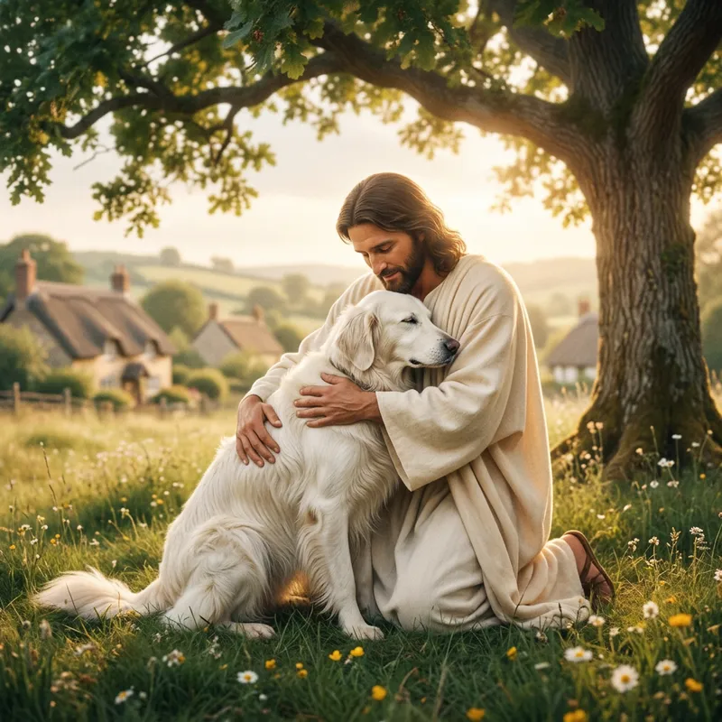 A Faithful Journey: Dog Meets Jesus in Light