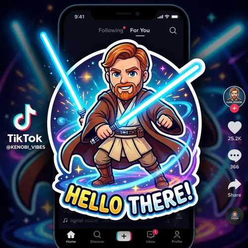 Obi-Wan Kenobi TikTok Sticker with Lightsaber