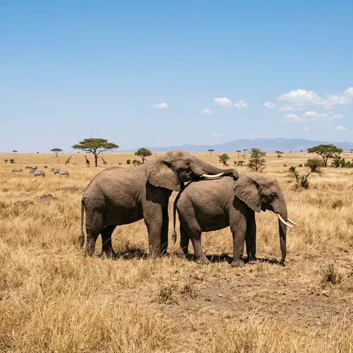 Wild Elephants Mating Ritual in Grasslands