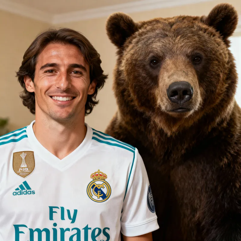Man with Bear in Real Madrid Jersey