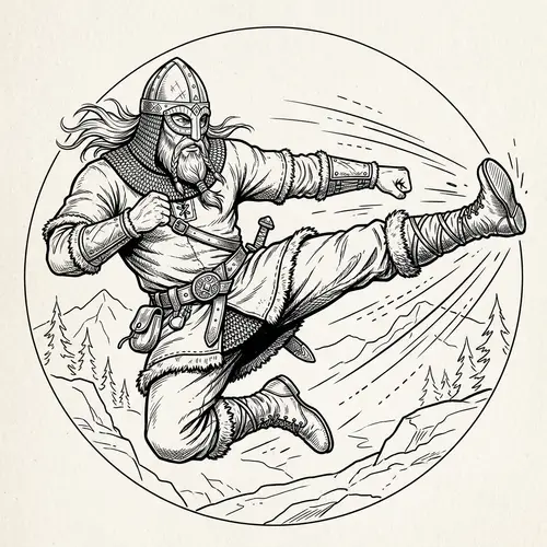 Dynamic Viking Sidekick Drawing - Traditional Outfit
