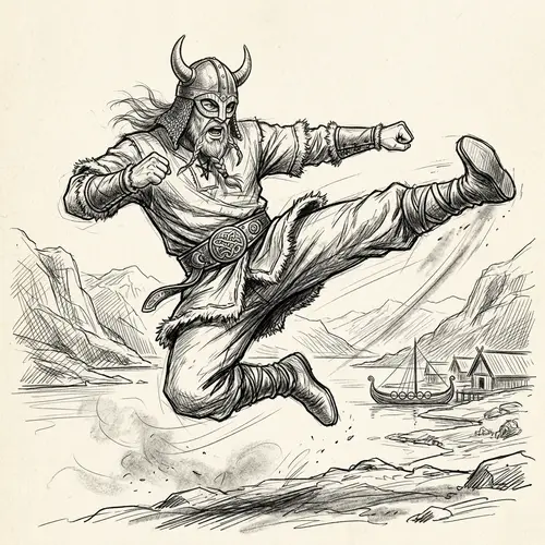 Viking Flying Sidekick Sketch | Dynamic and Fierce Warrior Art